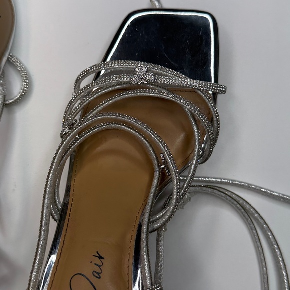 Wild Pair Eross Lace-Up High Heel Dress Sandals- Silver Bling- Size 8